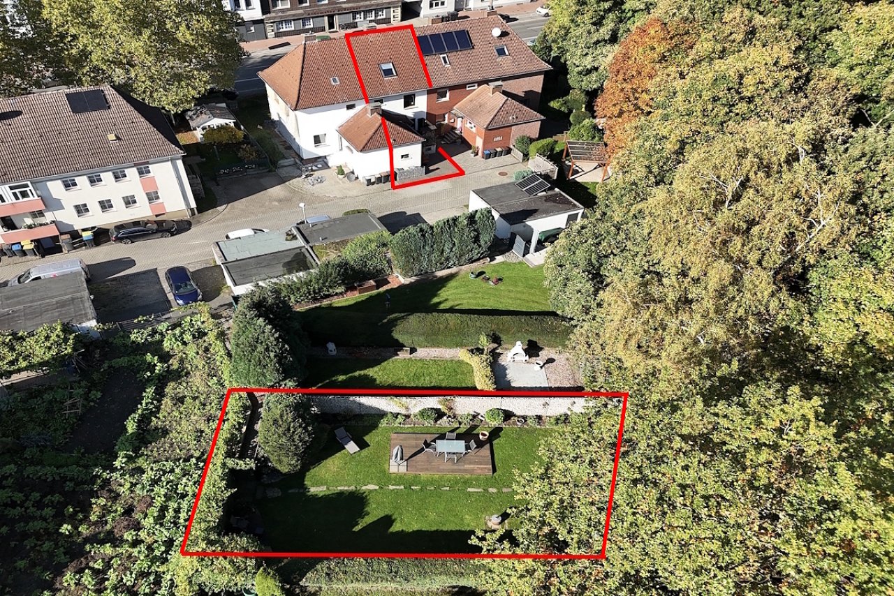 Vogelperspektive Garten Garage Haus